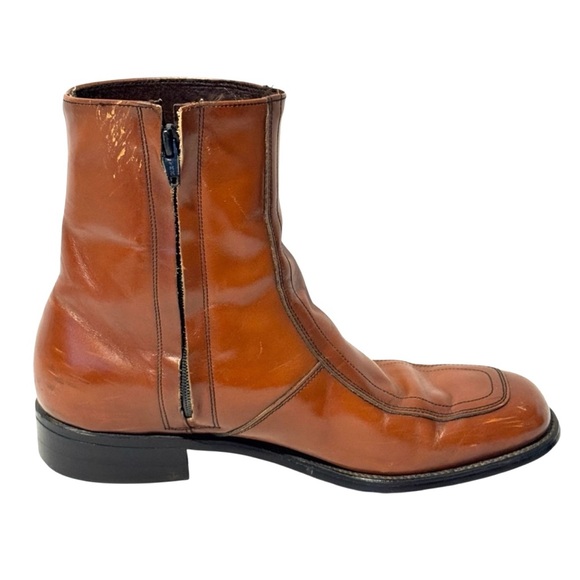70s  Men’s size 7.5 Vintage Retro Brown Leather Retro Ankle Zip Boot main image 5